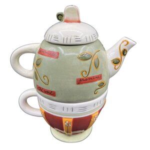 Collectible Tea For One Set Teapot Teacup Stackable Joie de Vivre pattern by MSC
